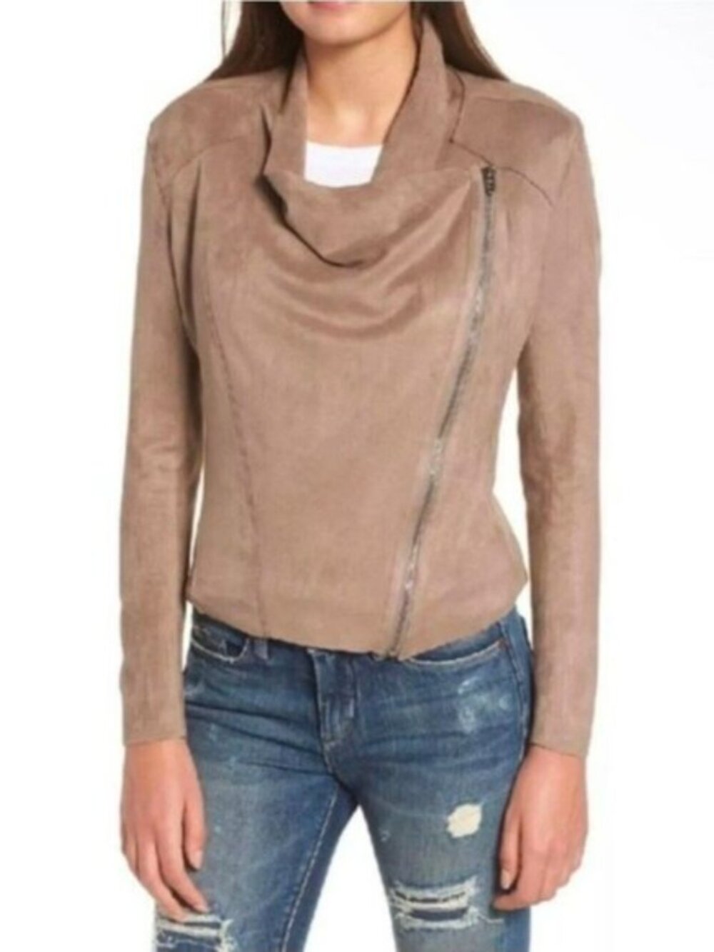 BLANKNYC Drape Front Faux Suede Moto Jacket Size Large